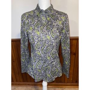 Womens Michael Kors‎ Paisley Gray Green Blue Long Sleeve Button Up Blouse S